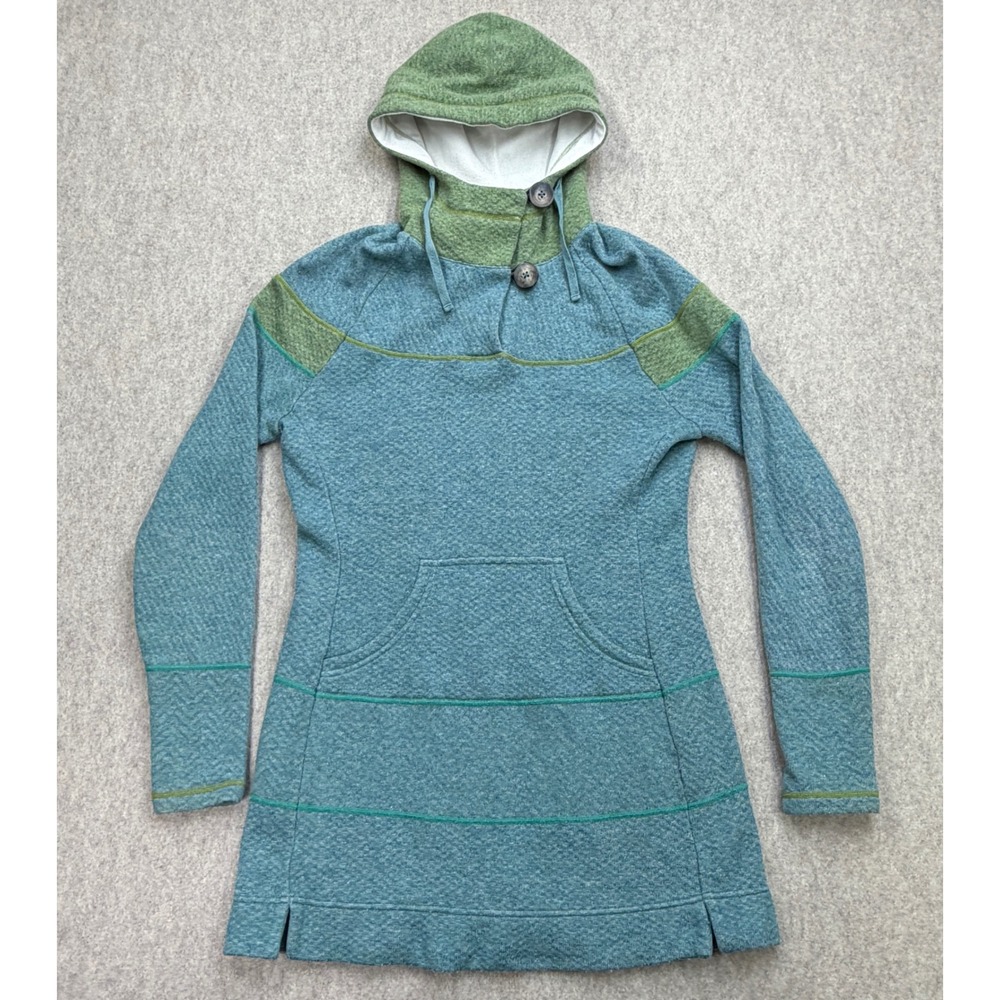 prAna Hoodie Tunic Women S Blue Green Gorpcore Outdoor Athleisure Hiking Granola